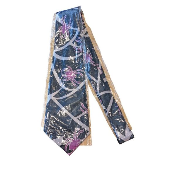 Mens Necktie Tie Halloween Novelty Spiders Cobwebs Spooky Purple Black 58 Inches - Picture 1 of 3